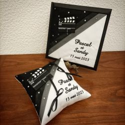 Coussin de mariage personnalisé sur le thème du cinéma
