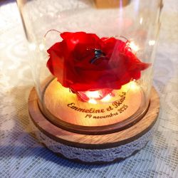 Porte-alliances original : une rose éternelle protégée par une cloche