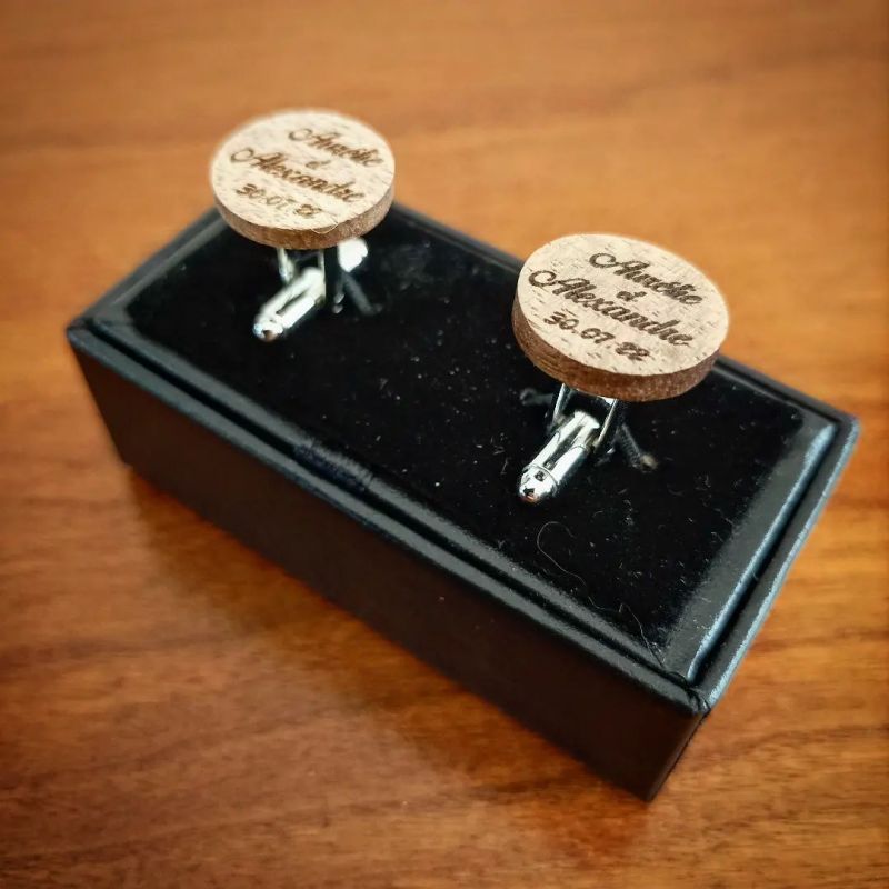 Boutons De Manchettes Incrustés De Bois - Marque A Bijoux - Neufs Avec Étiquettes