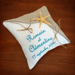 coussin de mariage sur le thème de la mer