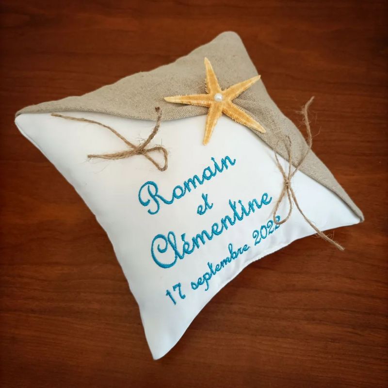 coussin de mariage sur le thème de la mer