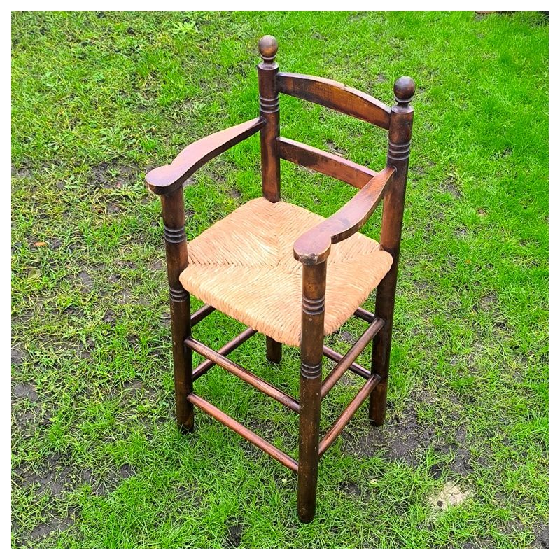 chaise haute en bois avec assise en paille /osier