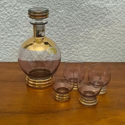 Service à liqueur ancien art deco en verre enrichi en manganèse