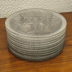 Lot de 11 assiettes à huitres vintage art dédo 1930 verre enrichi en manganese