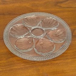 Lot de 11 assiettes à huitres vintage art dédo 1930 verre enrichi en manganese