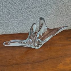 centre de table rétro en verre enrichi en manganese / corbeille à fruits vintage / ancien vide poche