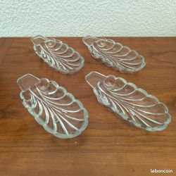 Service 4 pieces ancien pour ananas, banana split, glaces en verre enrichi en manganèse