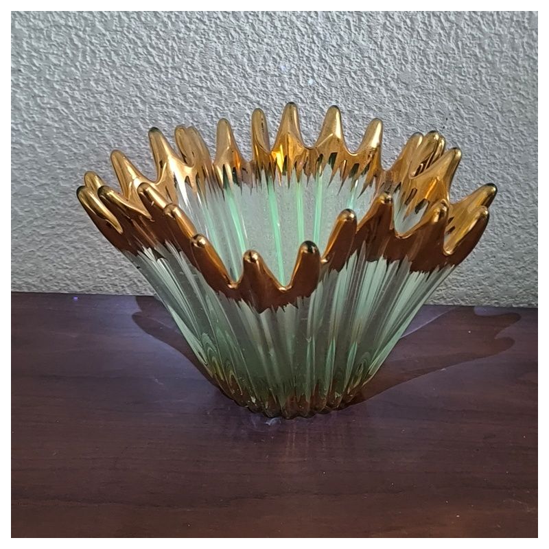Centre de table Anemone XXL / coupe avec dorure sur les pointes typique à la Cristallerie de bayel année environ 1950 verre enri