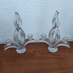 Paire de Bougeoirs en cristal (cristallerie vannes le chatel) enrichi en manganese