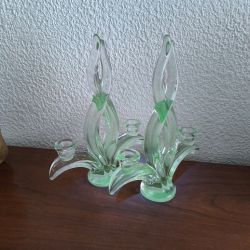 Paire de Bougeoirs en cristal (cristallerie vannes le chatel) enrichi en manganese