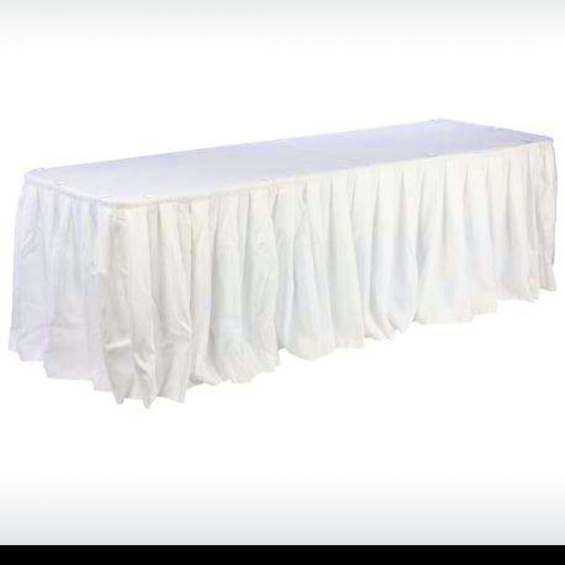 Volant plissé blanc ou ivoire pour nappe de reception / buffet / table a banquet