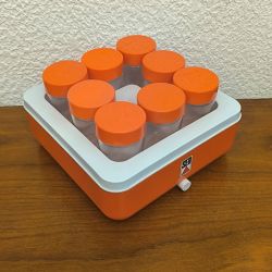 Yaourtière seb vintage de couleur orange avec 8 pots en verre