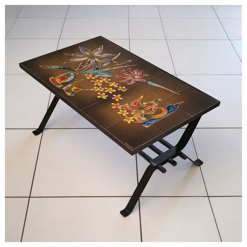 Table basse vintage en céramique – style Vallauris signée sensée – années 50/70