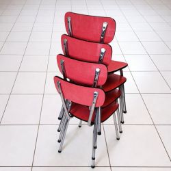 Lot de 4 chaises vintage en formica rouge en l etat