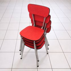Lot de 4 chaises vintage en formica rouge en l etat