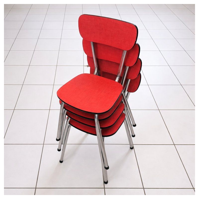 Lot de 4 chaises vintage en formica rouge en l etat