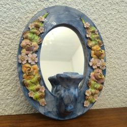 Bel ensemble en faience type barbotine pour salle de bain ton bleu
