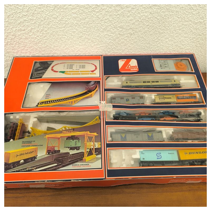 Set train lima HO en l' état avec locomotive, wagons, déchargeur de contenaires
