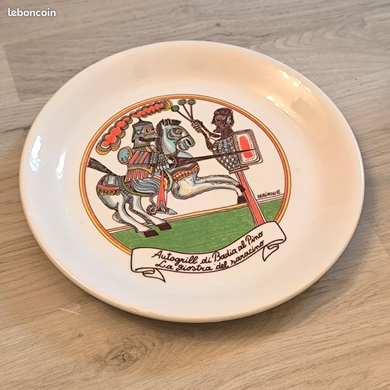 Assiette vintage De Simone Autogrill Badia al Pino – Années 70 – Céramique italienne