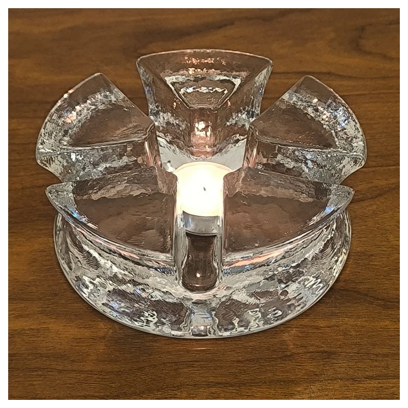 Chauffe plat en verre avec bougie vintage (verrerie Georgshütte ?)