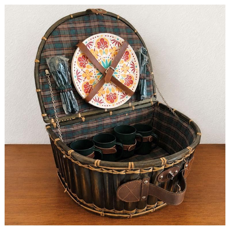 Valise pique-nique 4 personnes bambou verte 