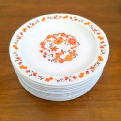 12 Assiettes à dessert vintage 1970 Arcopal France modele scania à fleurs orange