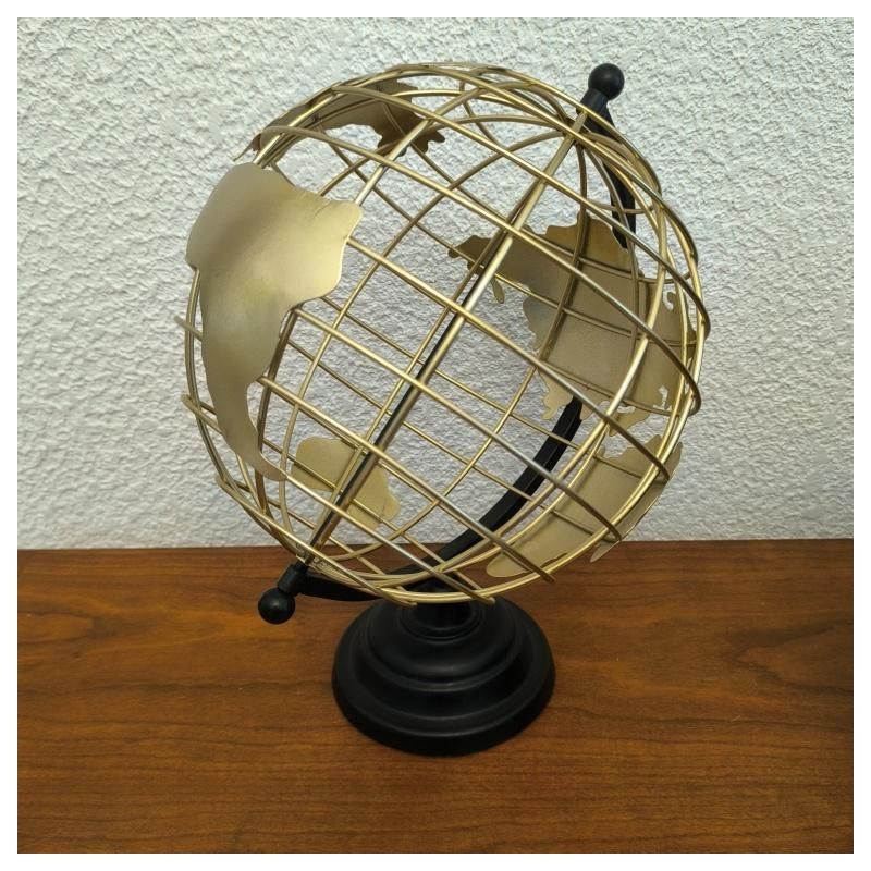 Globe terrestre en métal or et noir 35 cm / déco thème voyage