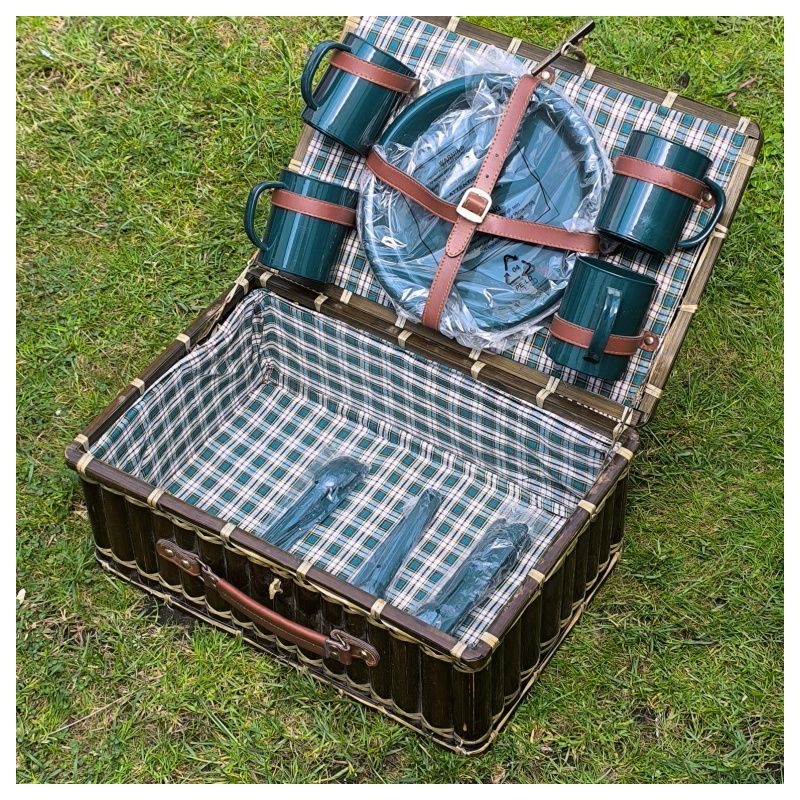 malette / panier picnic en osier complet pour 4 personnes