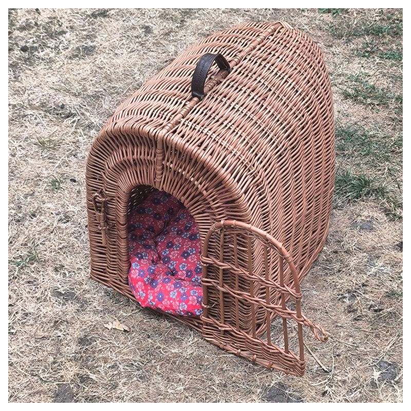 Panier de transport vintage en osier pour chat ou petit chien