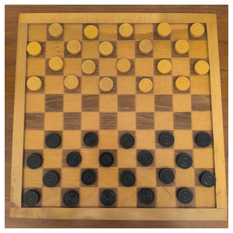 Jeu de dames grande taille 44 cm en bois (recto plateau echec