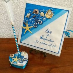 livre d'or pour un mariage thème mer personnalisé avec vos prénoms brodés (thème et couleur au choix)