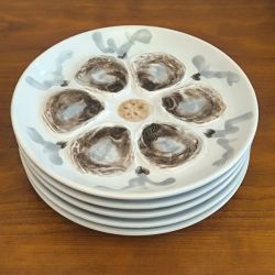 lot de 5 assiettes à huîtres vintage – Faïence de Saint-Amand (Années 50/60)