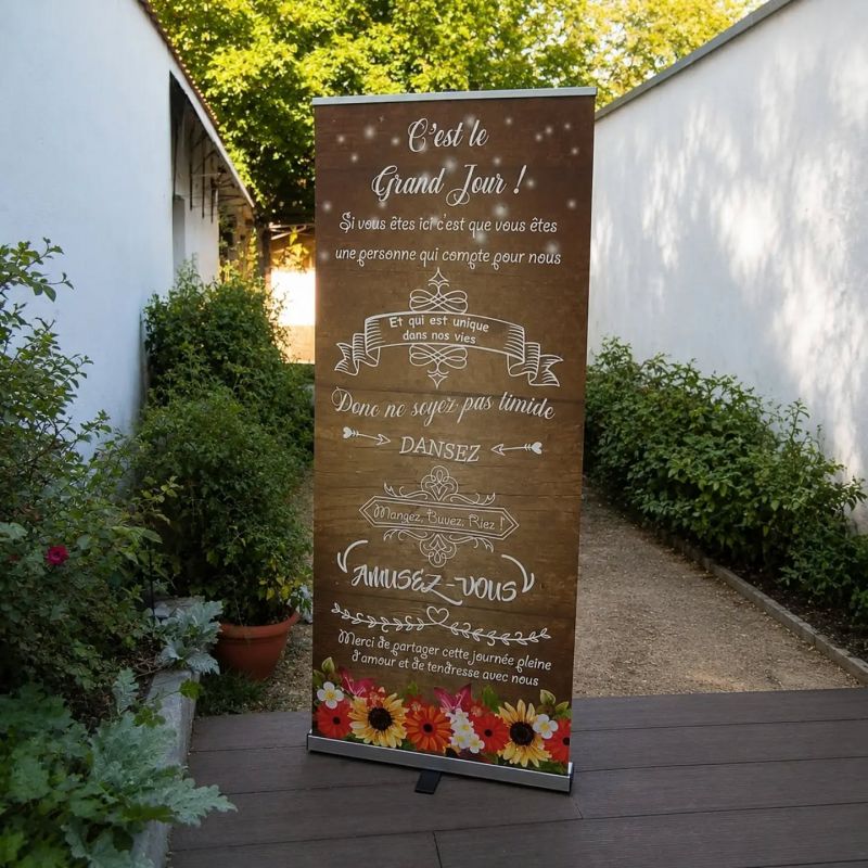 Location panneau de bienvenue. Roll up pour mariage sur dunkerque