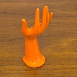Main baguier soliflore vintage céramique orange 70s