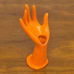 Main baguier soliflore vintage céramique orange 70s