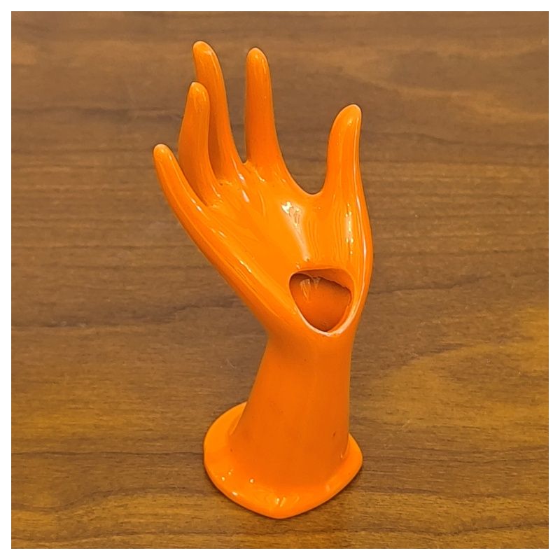 Main baguier soliflore vintage céramique orange 70s