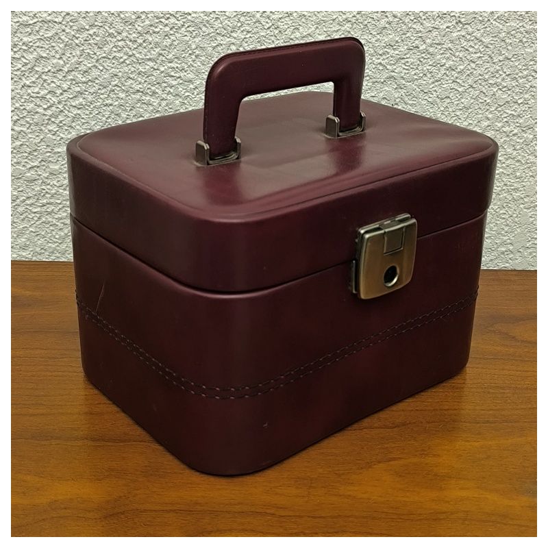 Vanity case rigide vintage bordeaux avec clé – Excellent état
