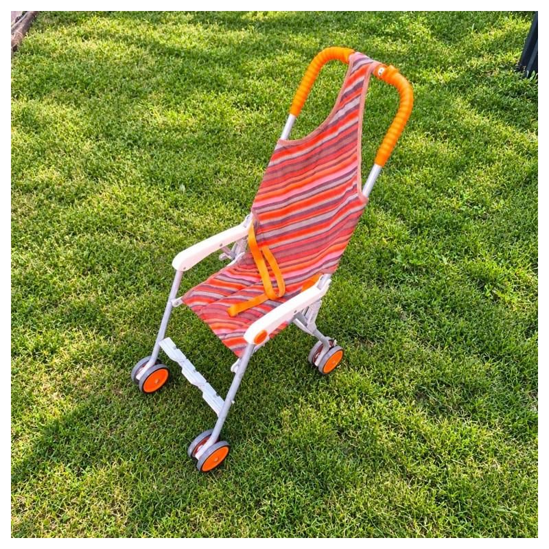 Poussette Cindico vintage années 70, modèle rétro orange rayé