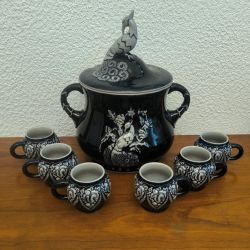 Service à punch / Bowle vintage en grès bleu cobalt Dümler & Breiden