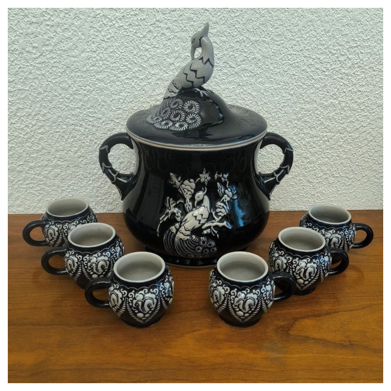 Service à punch / Bowle vintage en grès bleu cobalt Dümler & Breiden