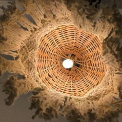 suspension, luminaire, lustre vintage en rotin et macramé