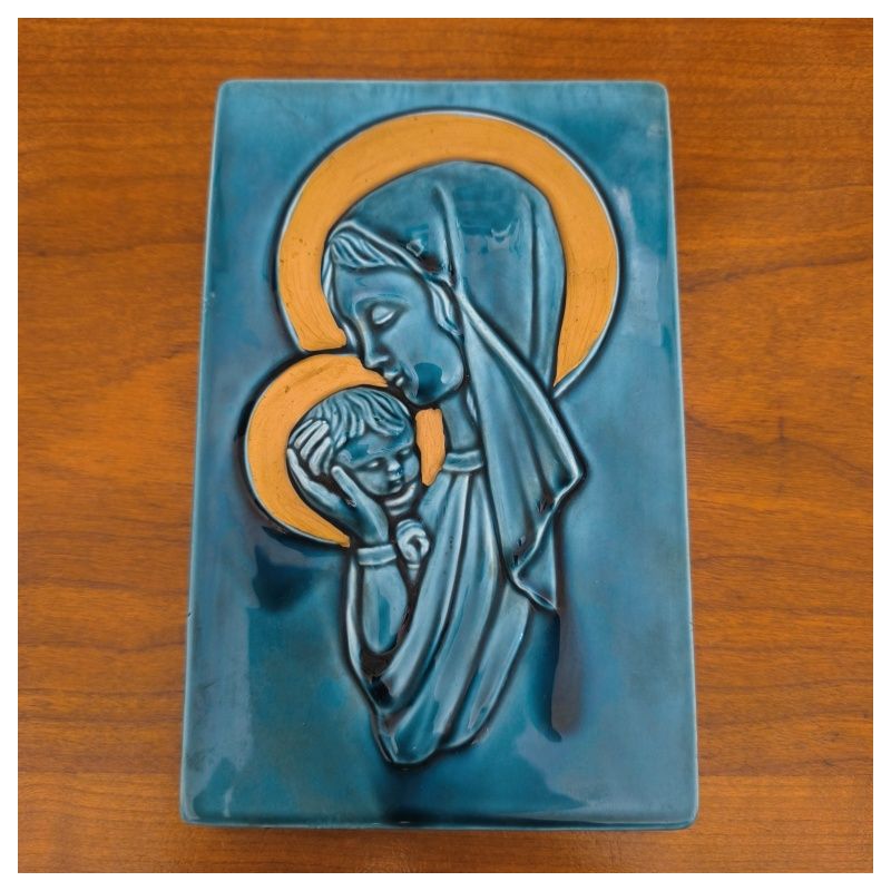 tableau en céramique (bas relief) religieuse vintage – Vierge à l’Enfant