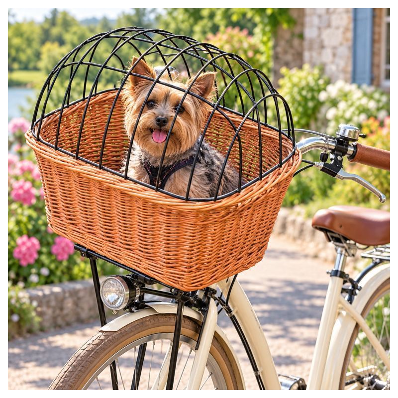 panier, cage pour vélo en osier pour chat, petit chien , course .