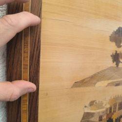 Tableau vintage en marqueterie de bois – Paysage méditerranéen