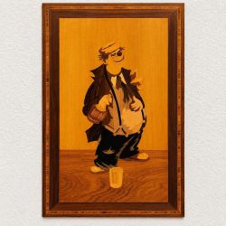 Ancien tableau en marqueterie de bois le clown