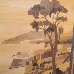 Tableau vintage en marqueterie de bois – Paysage méditerranéen
