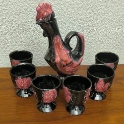 Service à liqueur coq vintage en céramique de Vallauris - Années 60/70