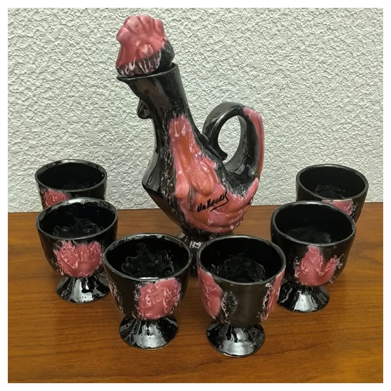 Service à liqueur coq vintage en céramique de Vallauris - Années 60/70