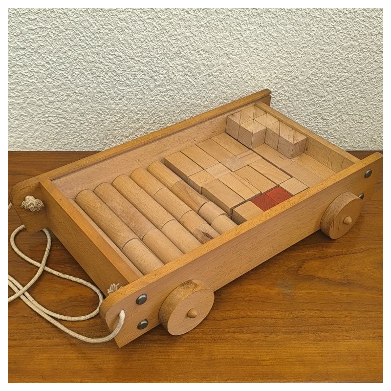 Jouet d'éveil en bois Ancien Chariot de pieces pour Construction, xxl, Vintage, Style Montessori