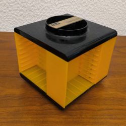 Porte-cassettes vintage Lindner – Jaune et noir – Design rétro